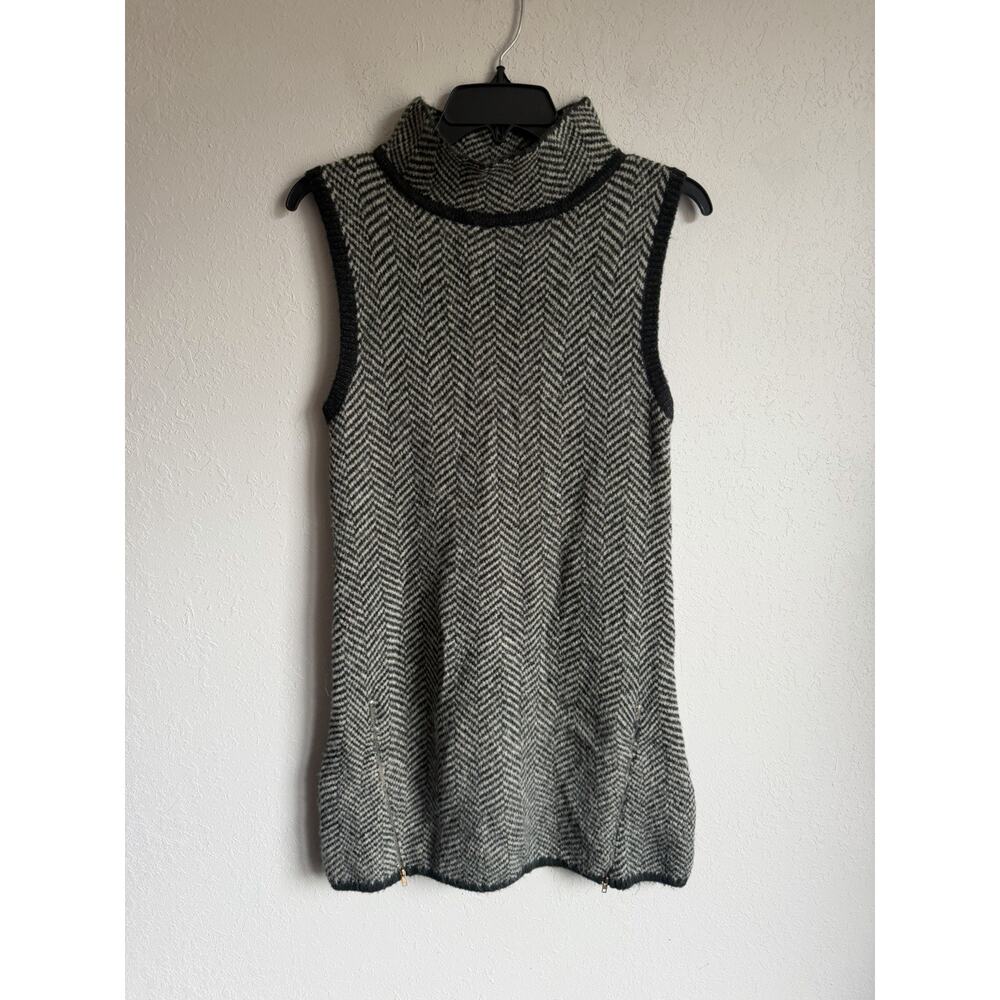 Cliche Gray Black Herringbone Wool Blend Zip Sleeveless Sweater Dress Womens M